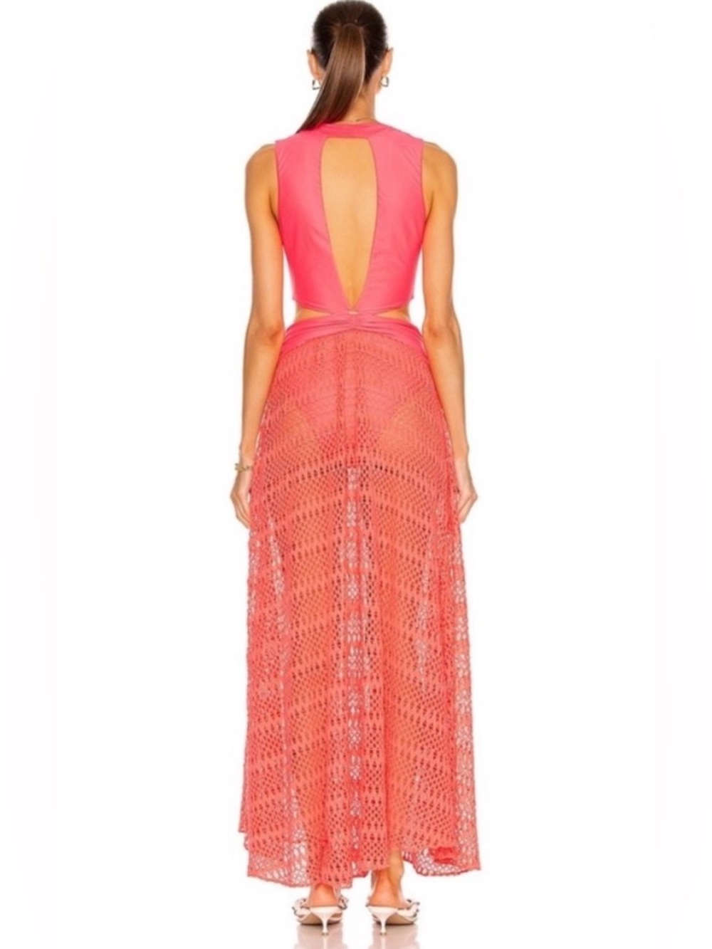 NWOT PatBo Pink Crochet Maxi Dress with Plunge Twist Bodice - Picture 3 of 6